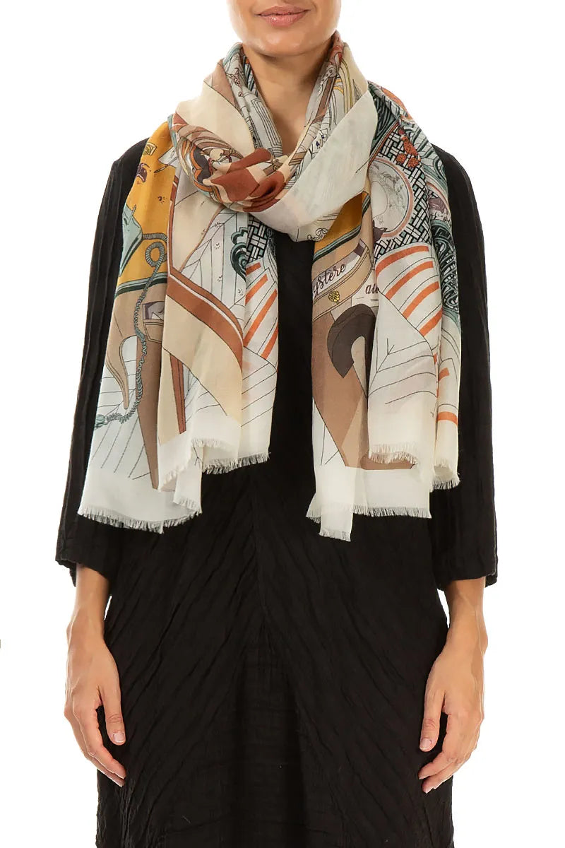 Vintage Sketch Cashmere Silk Scarf 1