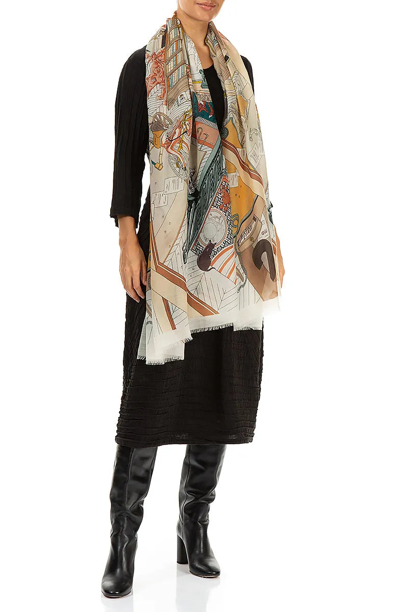 Vintage Sketch Cashmere Silk Scarf 2