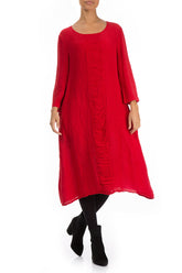 Cherry Red Waves Silk Linen Dress 4