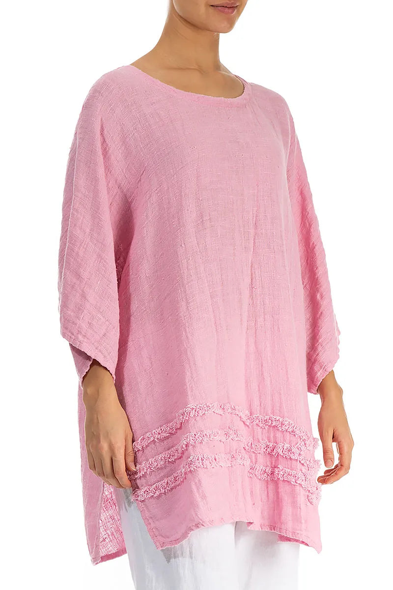 Wavy Line Decorated Taffy Pink Linen Tunic 3
