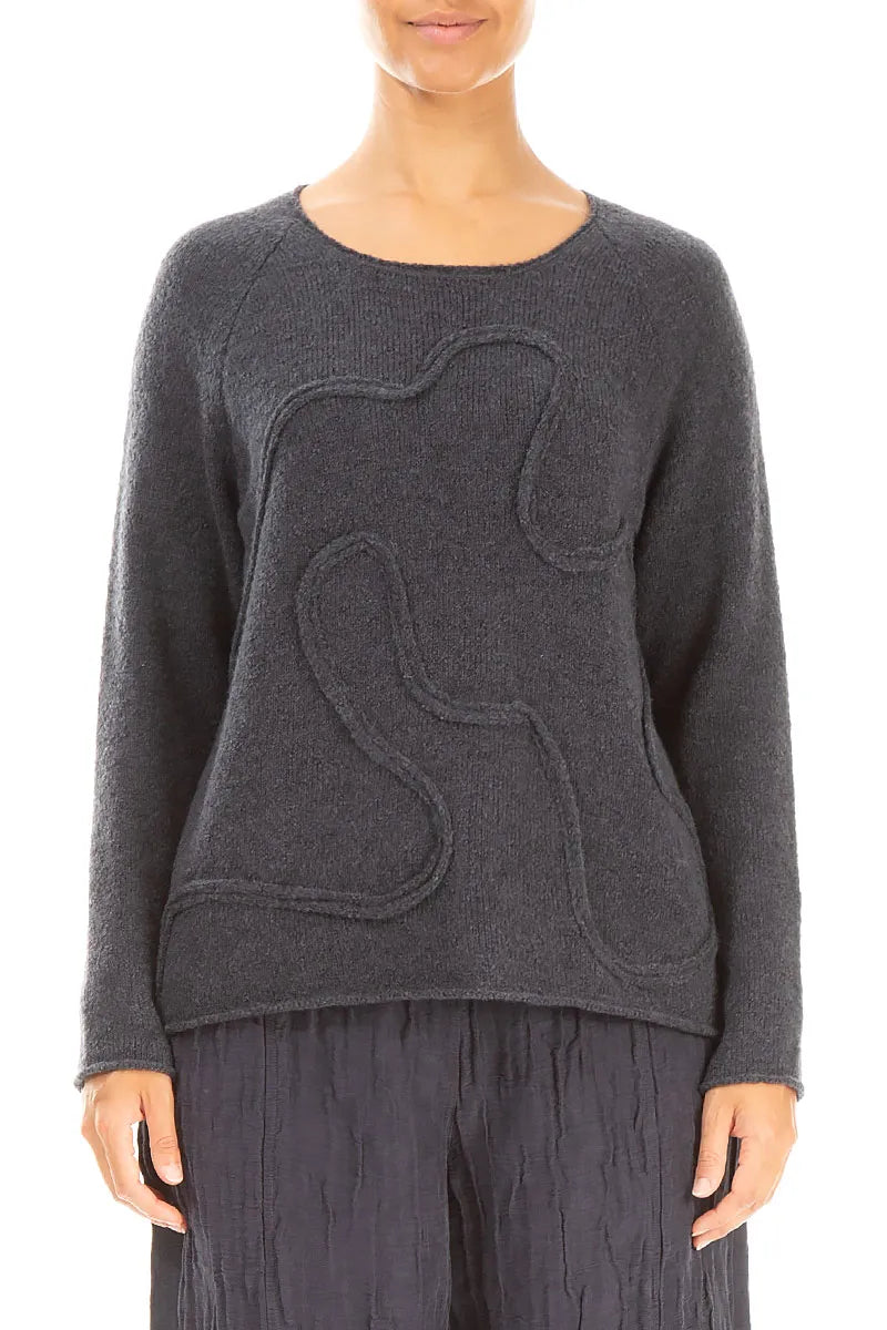 Wavy Seam Dark Grey Wool Sweater