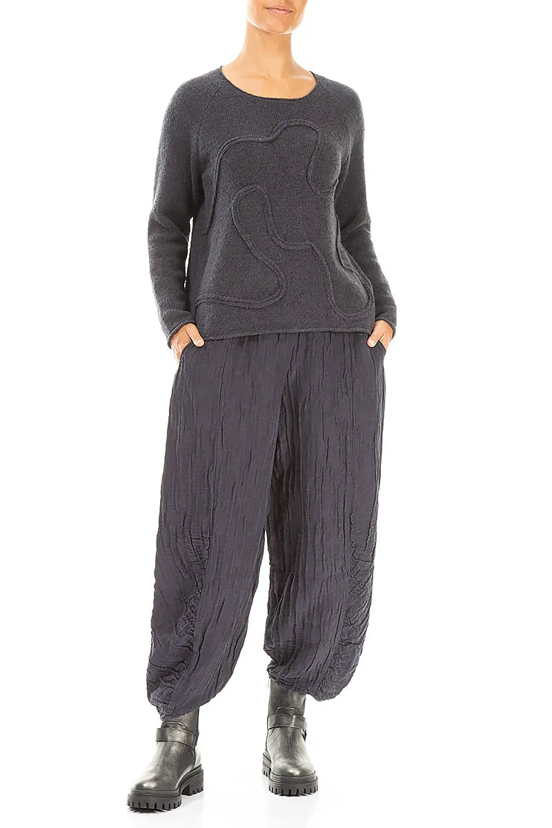 Wavy Seam Dark Grey Wool Sweater 4