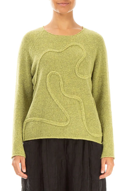 Wavy Seam Golden Lime Wool Sweater 1