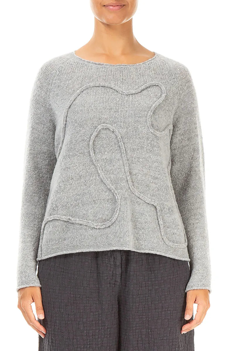 Wavy Seam Light Grey Wool Sweater