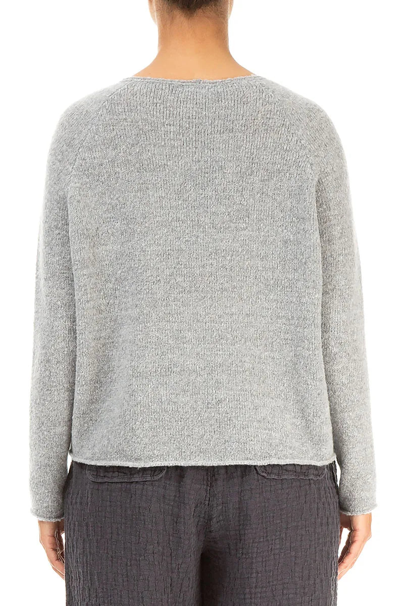 Wavy Seam Light Grey Wool Sweater