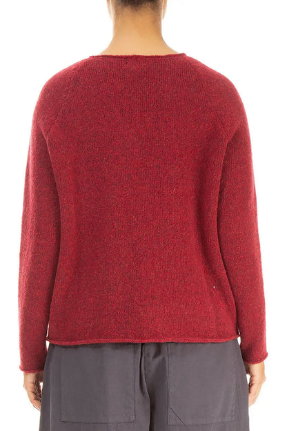 Wavy Seam Ruby Red Wool Sweater 2