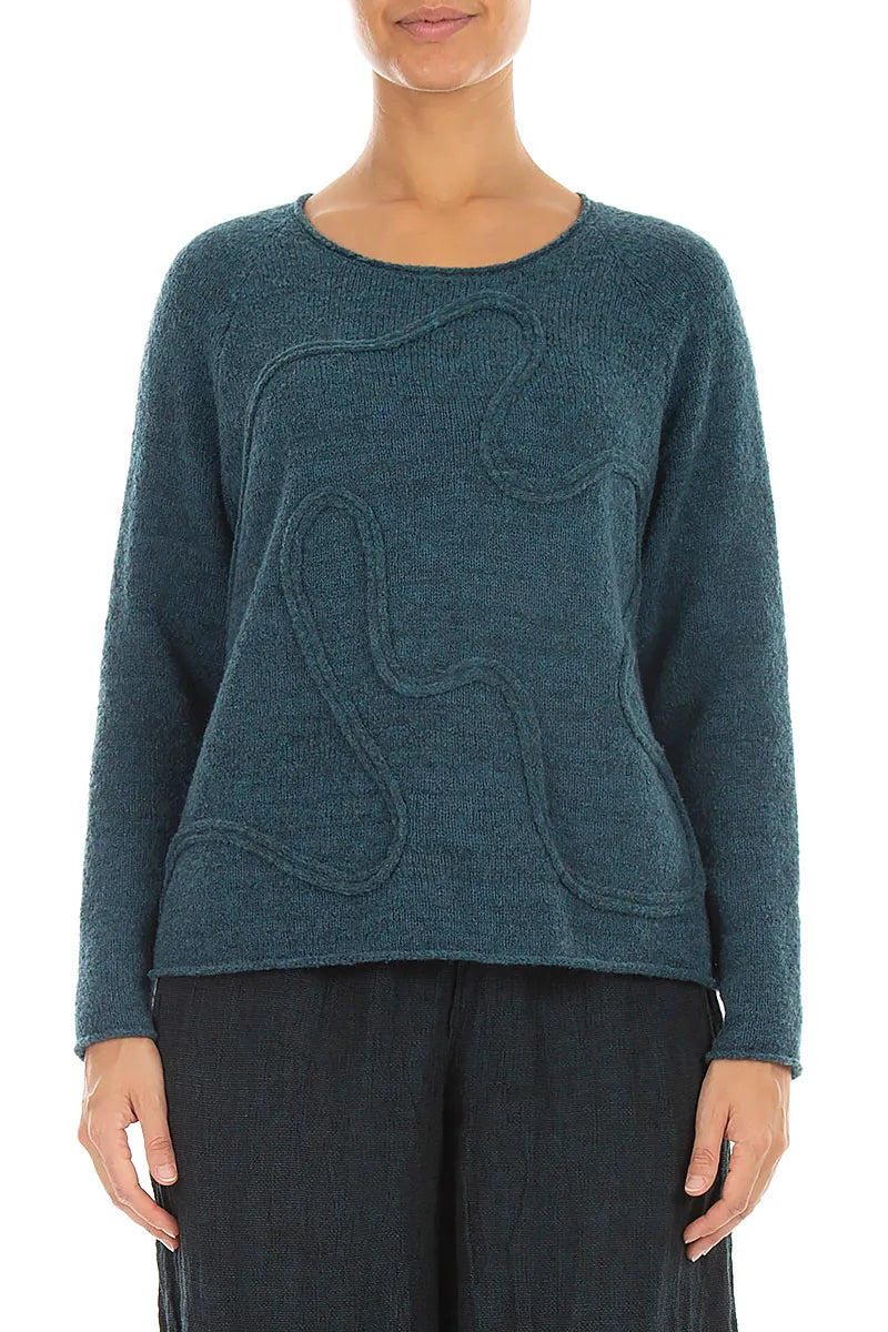 Wavy Seam Teal Wool Sweater 1