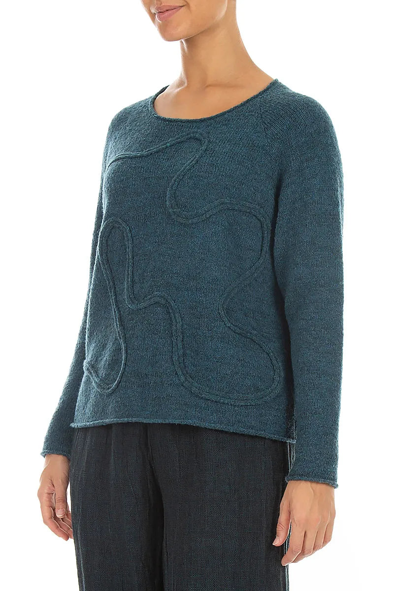 Wavy Seam Teal Wool Sweater 3