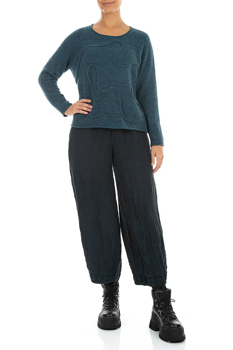 Wavy Seam Teal Wool Sweater 4