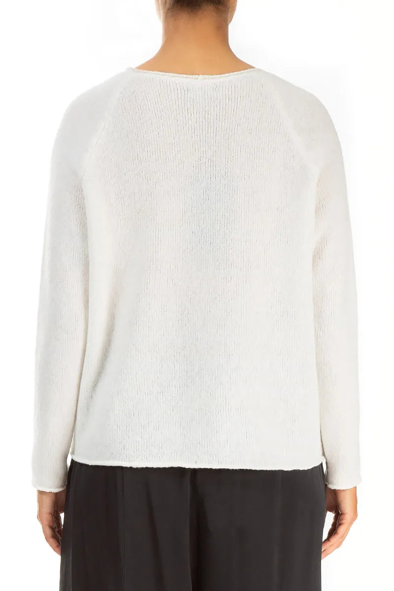 Wavy Seam White Wool Sweater