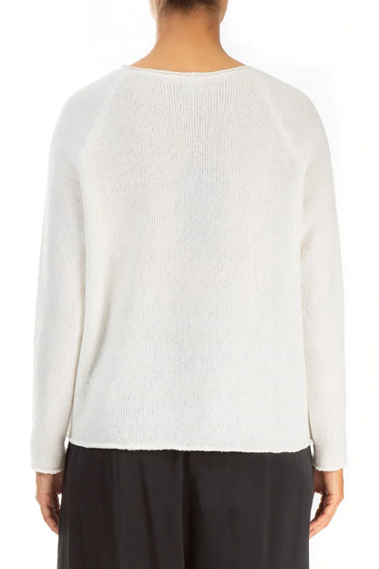 Wavy Seam White Wool Sweater 2