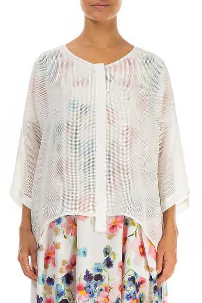 White Centre Placket Mesh Silk Jacket 2