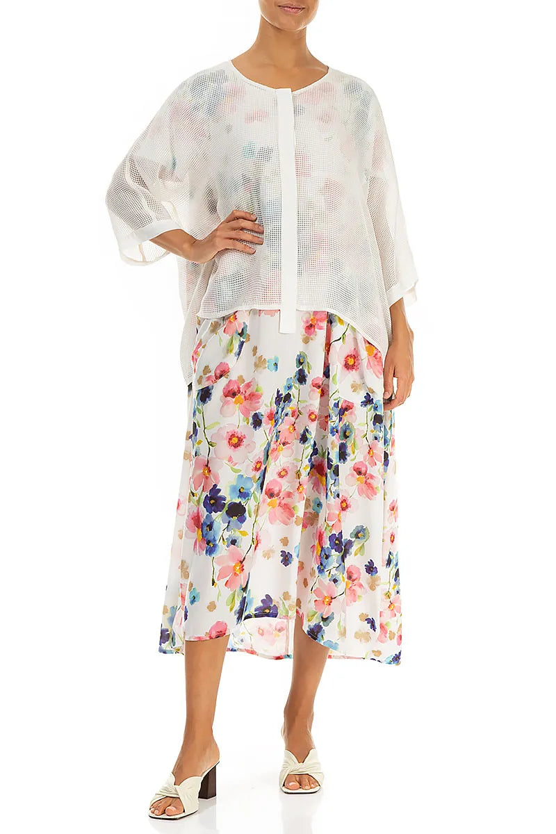 White Centre Placket Mesh Silk Jacket 5
