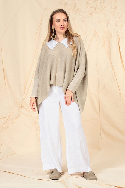 White Collar Natural Linen Jumper 6