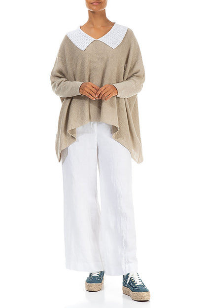 White Collar Natural Linen Jumper 4