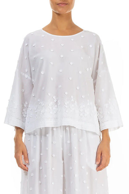 White Floral Embroidered Cotton Blouse
