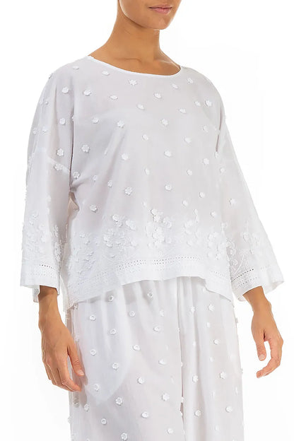 White Floral Embroidered Cotton Blouse