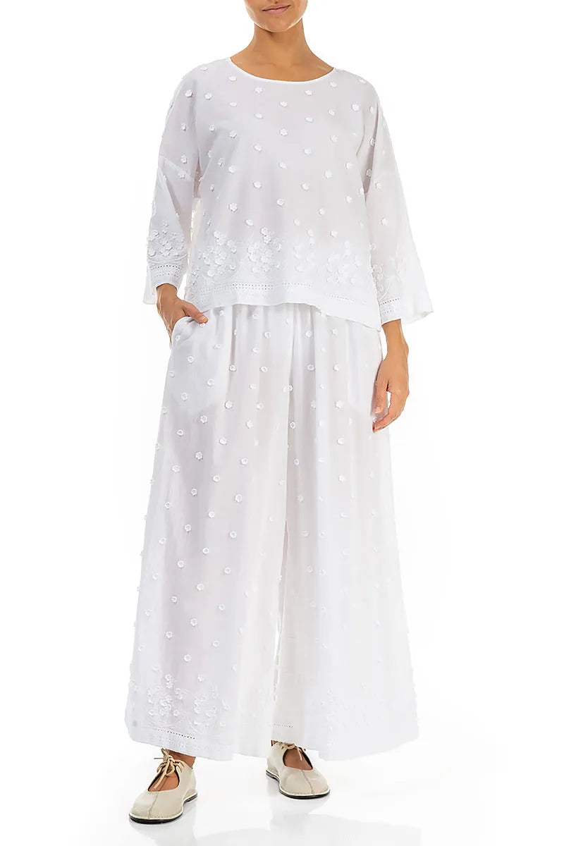 White Floral Embroidered Cotton Blouse
