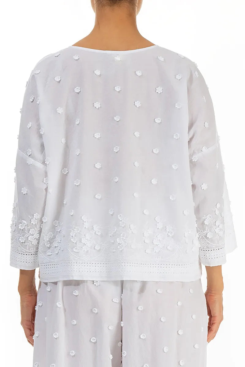 White Floral Embroidered Cotton Blouse