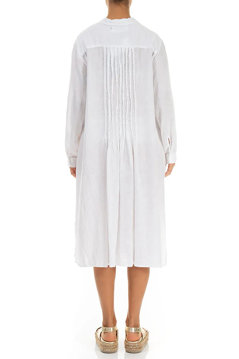 White Pintuck Linen Shirt Dress 2
