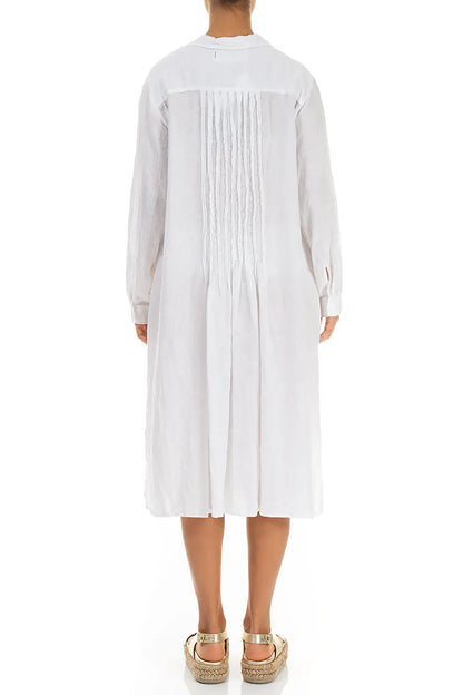 White Pintuck Linen Shirt Dress 2