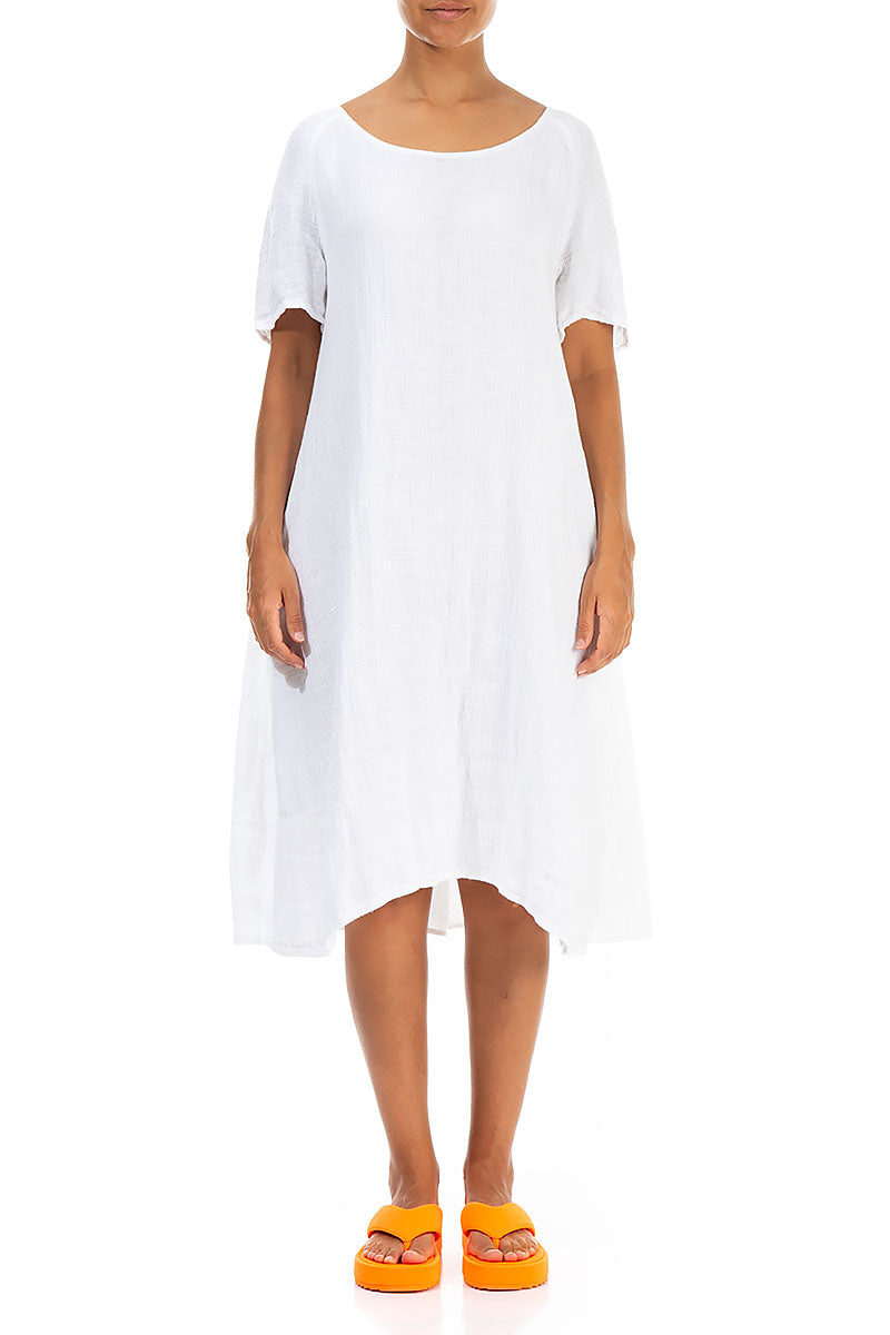 White Textured Linen Dress 1