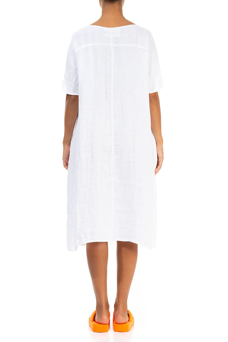 White Textured Linen Dress 2
