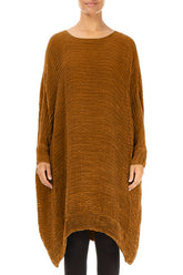 Wide Aged Copper Plissé Silk Kaftan Dress 1