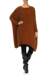 Wide Aged Copper Plissé Silk Kaftan Dress 5