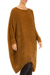 Wide Aged Copper Plissé Silk Kaftan Dress 3