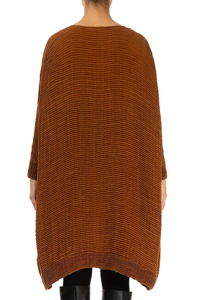 Wide Aged Copper Plissé Silk Kaftan Dress 3