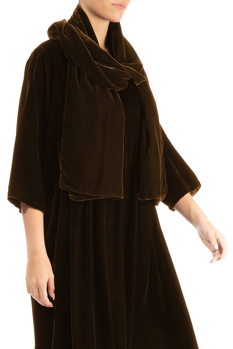 Wide Aged Copper Silk Velvet Scarf