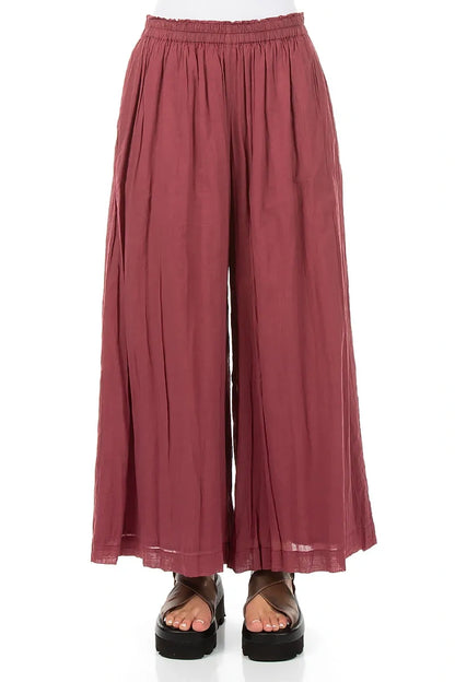Wide Antique Ruby Crumpled Cotton Trousers 1