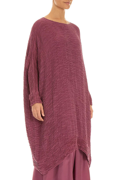 Wide Antique Ruby Plissé Silk Kaftan Dress