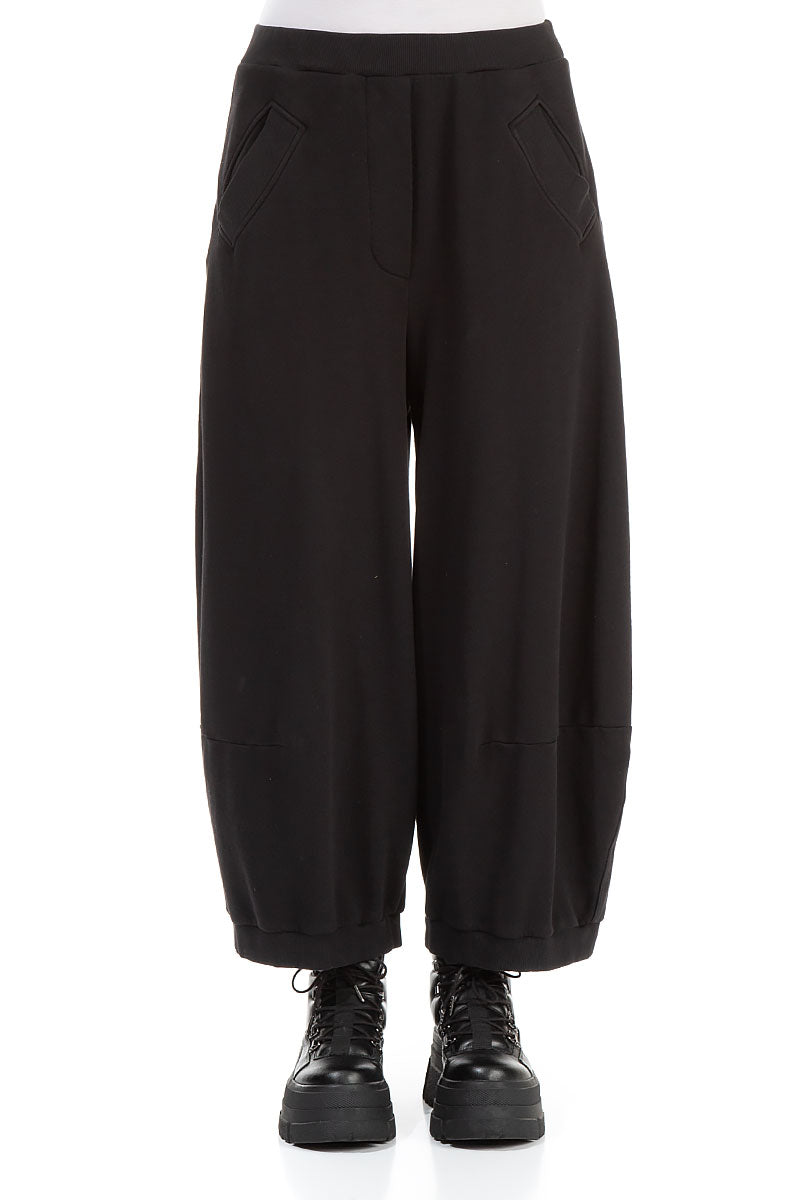 Wide Black French Terry Cotton Trousers 1