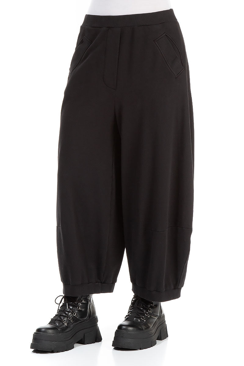 Wide Black French Terry Cotton Trousers 3