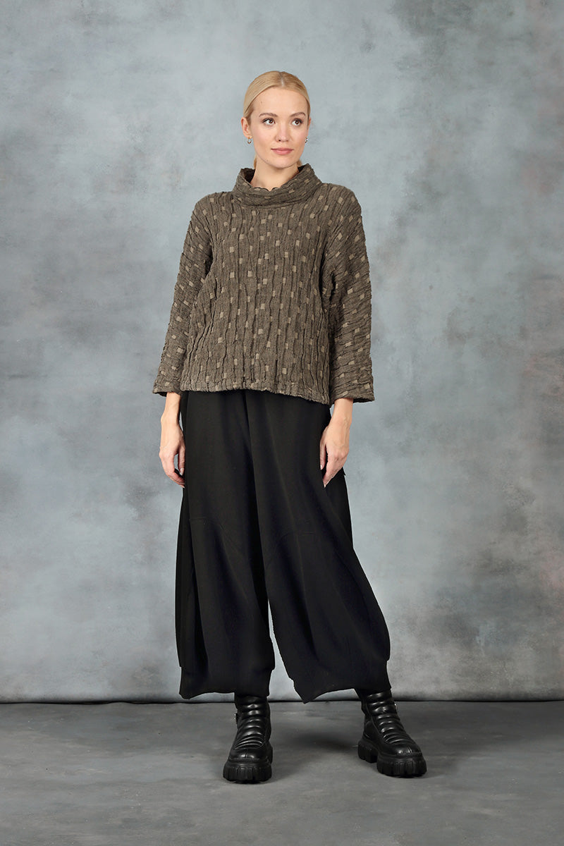Wide Black French Terry Cotton Trousers 6