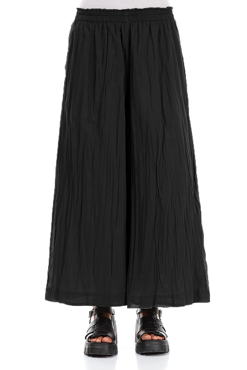 Wide Black Crumpled Cotton Trousers 1