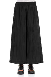 Wide Black Crumpled Cotton Trousers 1