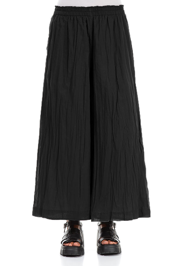 Wide Cropped Black Crumpled Cotton Trousers 1