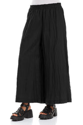 Wide Black Crumpled Cotton Trousers 3