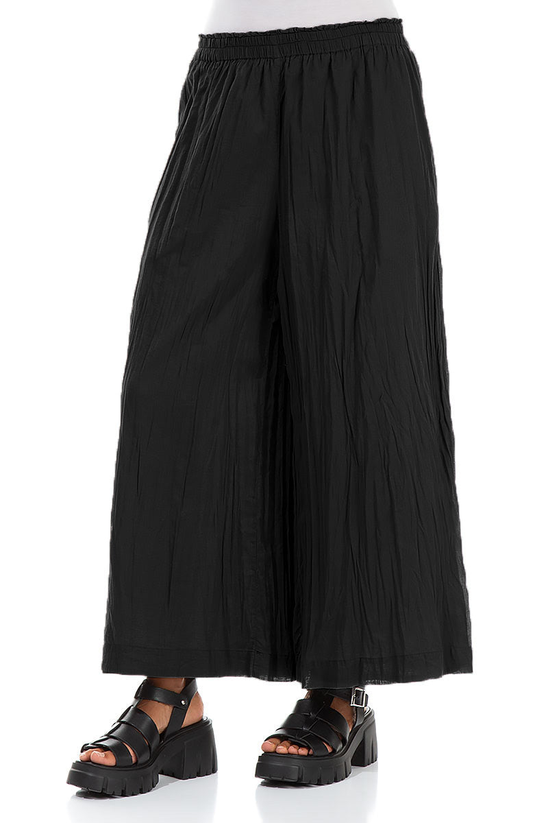 Wide Black Crumpled Cotton Trousers 3