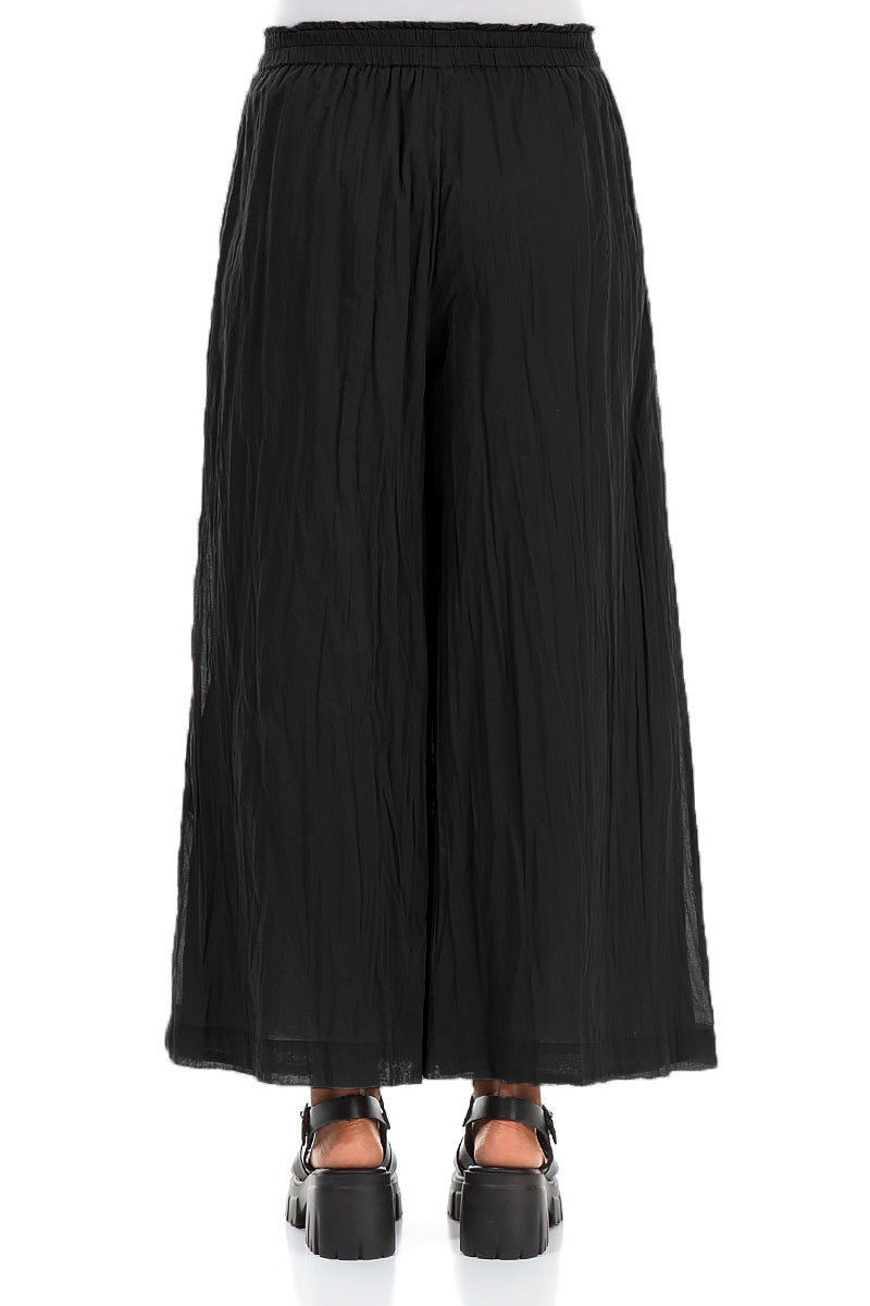 Wide Black Crumpled Cotton Trousers 2