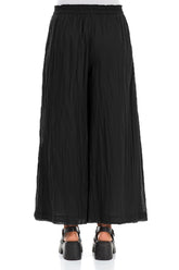 Wide Black Crumpled Cotton Trousers 2