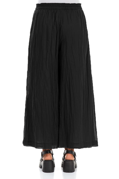 Wide Black Crumpled Cotton Trousers 2