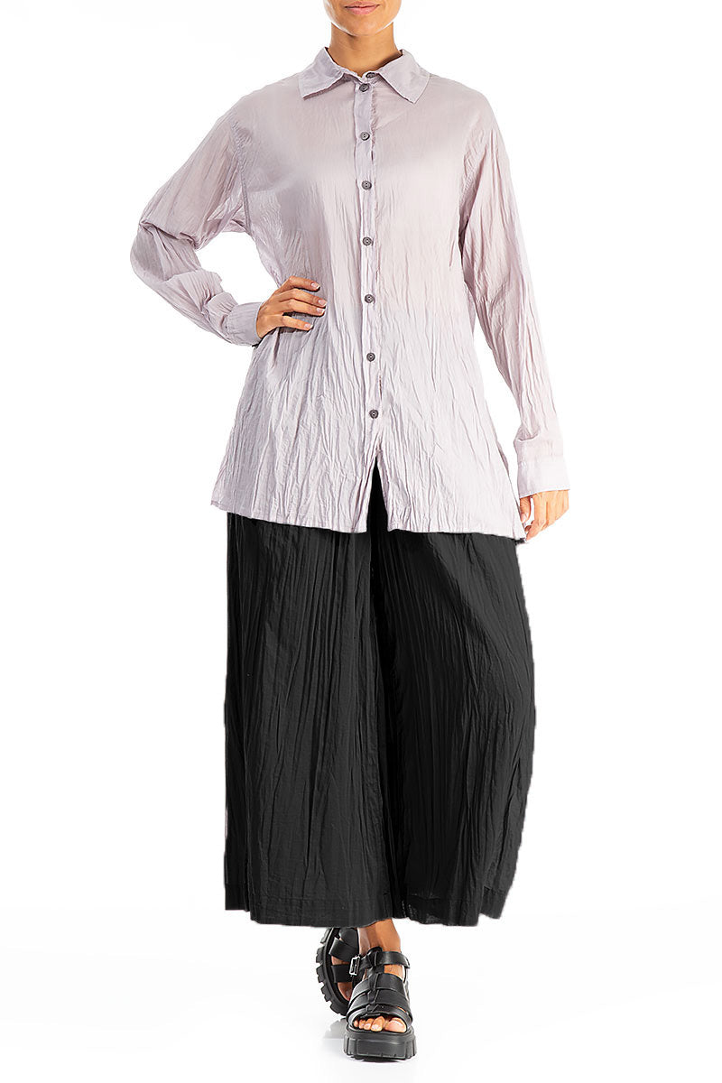 Wide Black Crumpled Cotton Trousers 4