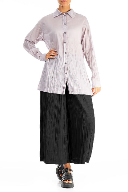 Wide Black Crumpled Cotton Trousers 4