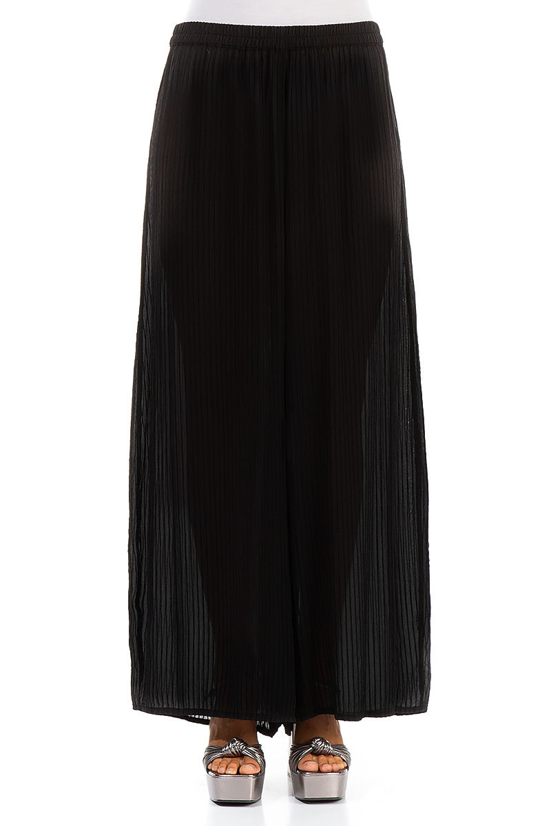 Wide Black Silk Viscose Trousers 1