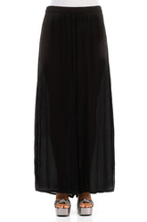 Wide Black Silk Viscose Trousers 1