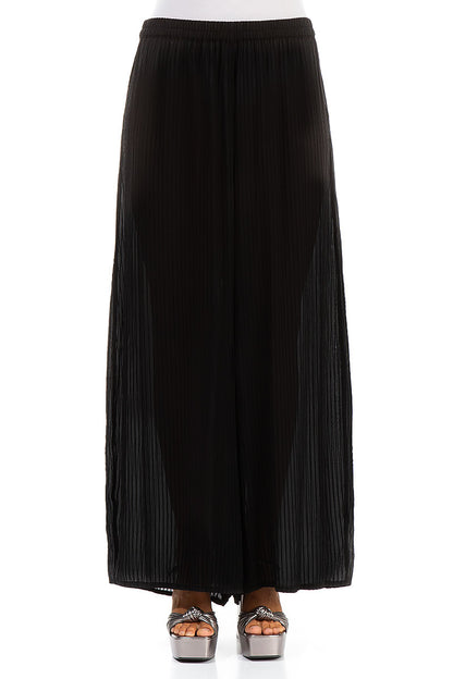 Wide Black Silk Viscose Trousers 1